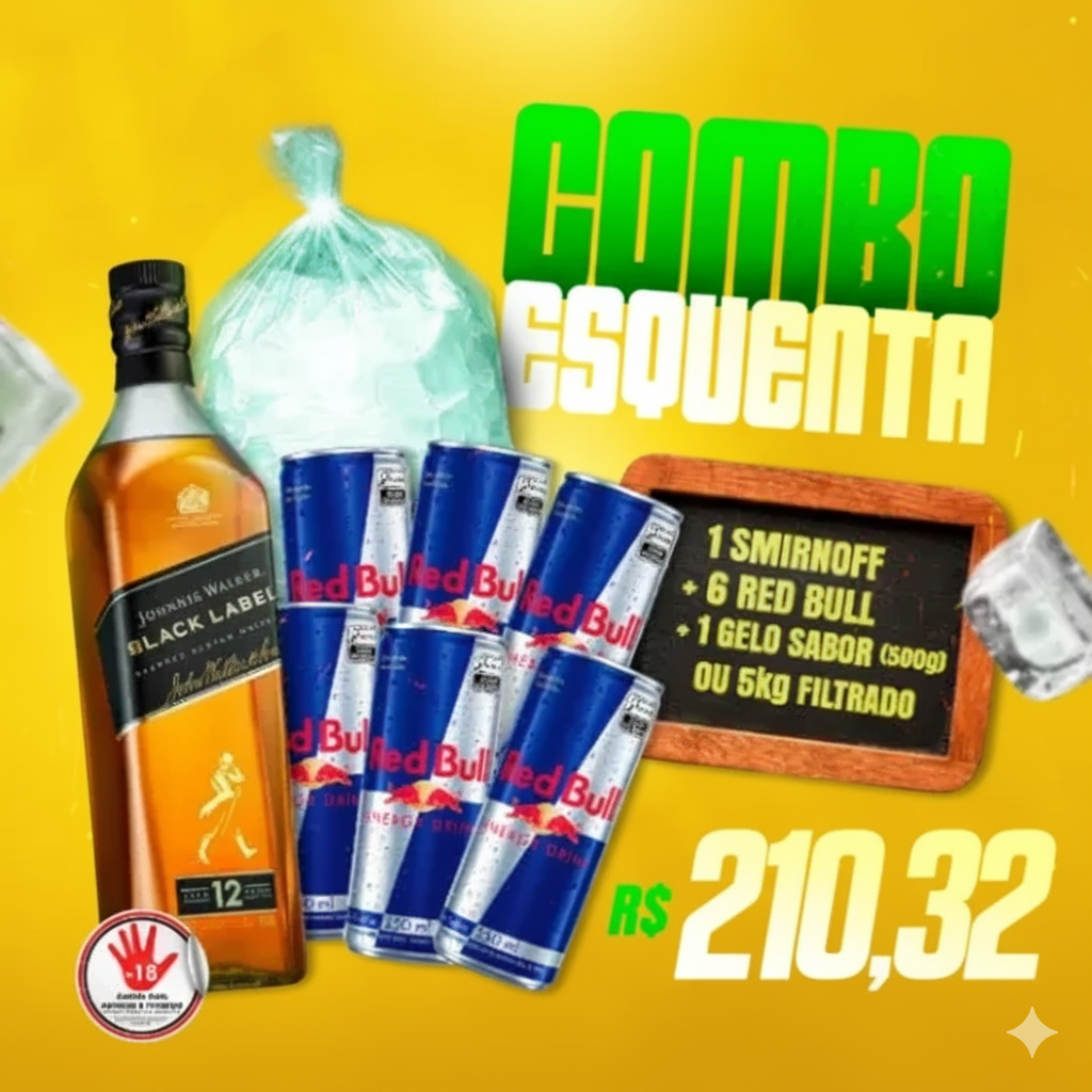 Combo Black Label (Whisky Black Label 1L + 6 Red Bull + Gelo)